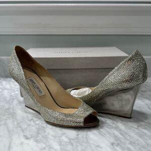 Jimmy Choo Glittering Silver Wedges